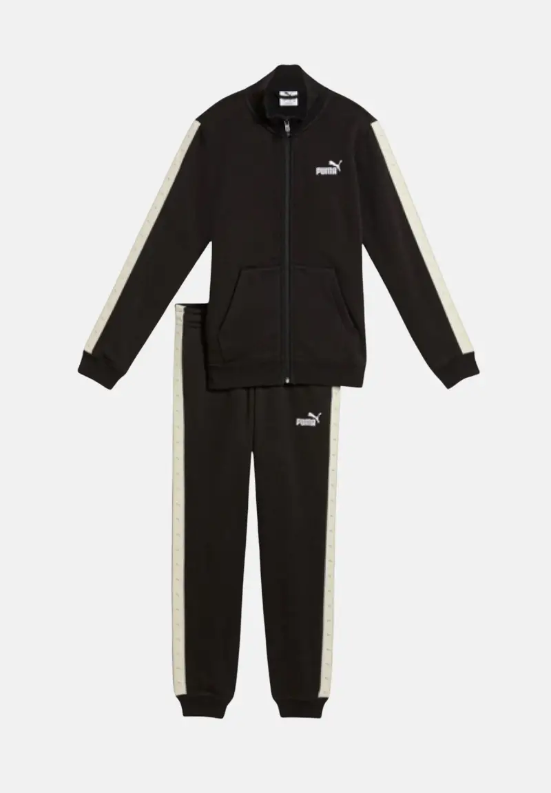 Tuta Essentials nera da bambina con bande laterali