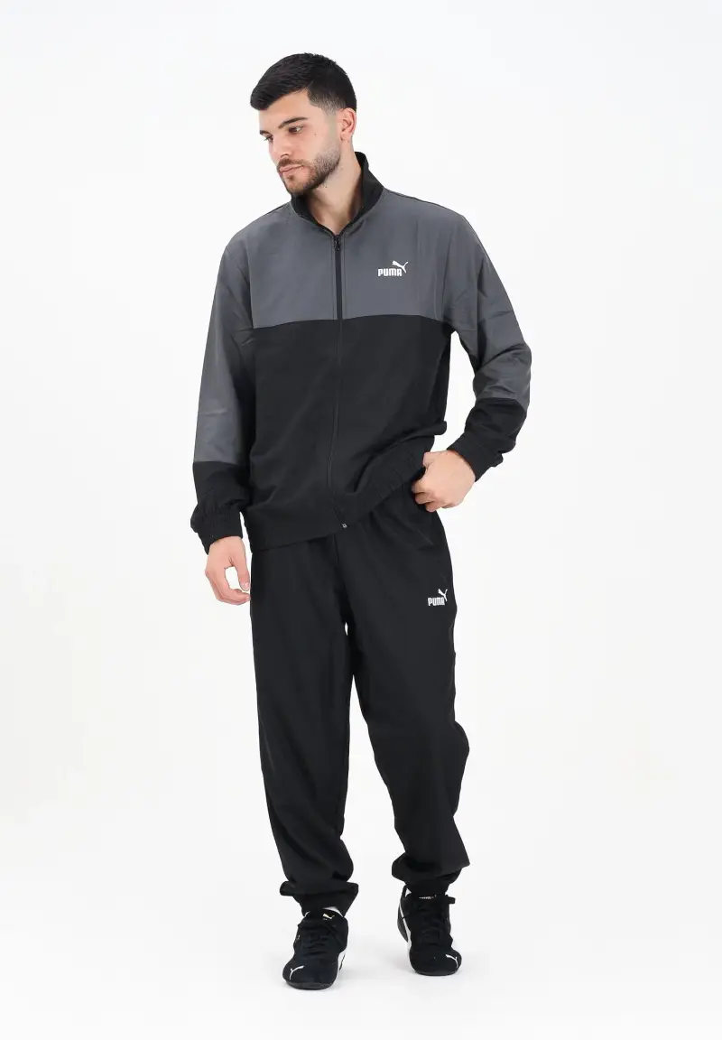 Tuta in tessuto a blocchi di colore nera e grigia da uomo miniatura 2