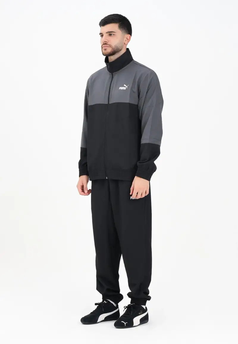 Tuta in tessuto a blocchi di colore nera e grigia da uomo