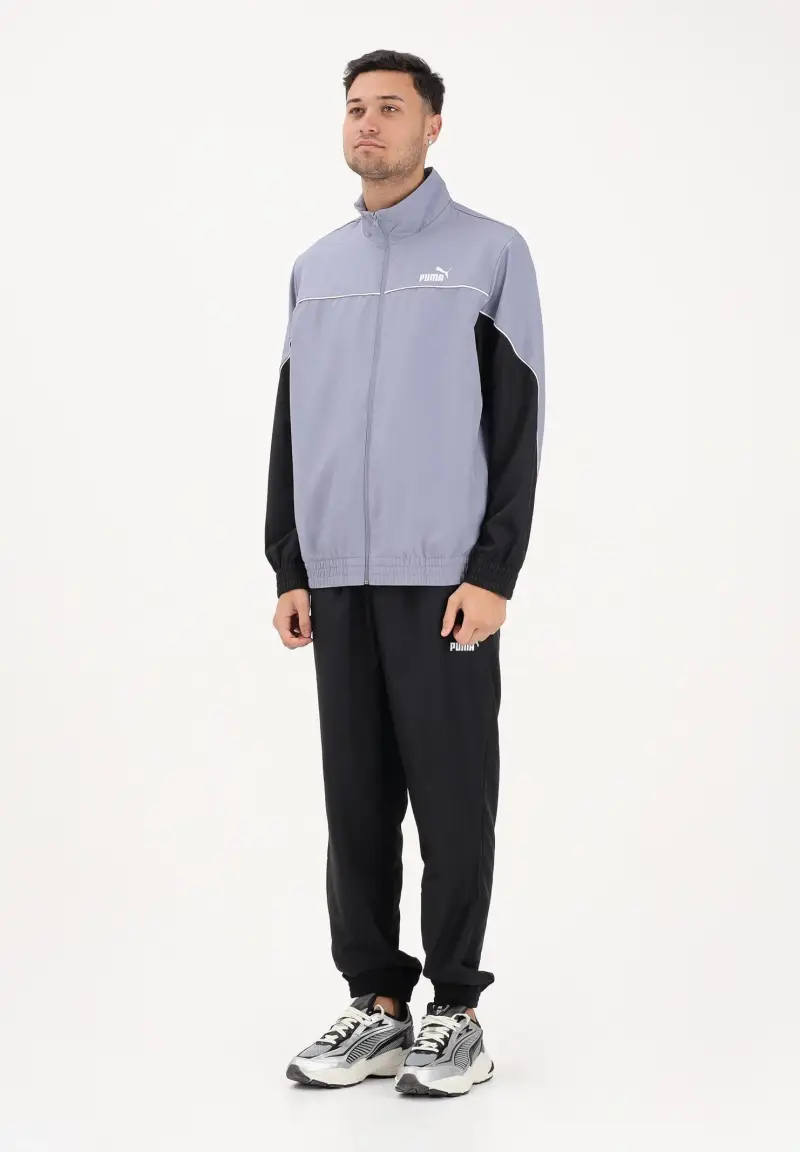 Tuta in tessuto a blocchi di colore polvere e nera da uomo