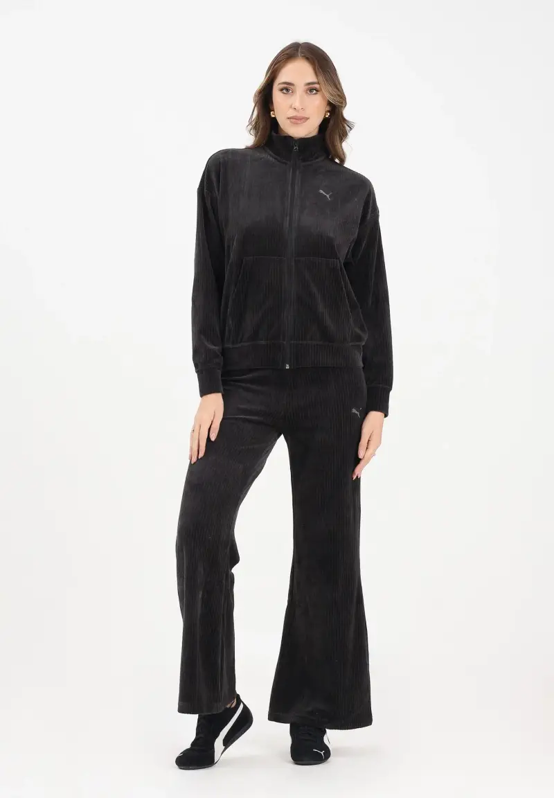 Tuta sportiva nera da donna realizzata in velluto a costine miniatura 2