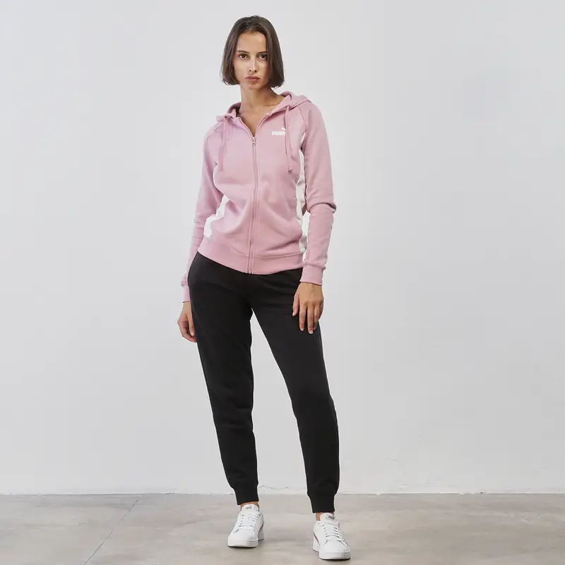 Tuta sportiva nera e rosa da donna con logo