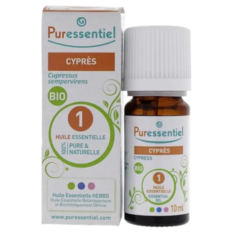 Puressentiel - Olio Essenziale di Cipresso - 100% Puro e Naturale - OEBBD (Olio Essenziale Botanicamente e Biochimicamente Definito) - Da Agricoltura Biologica - Vegan e Cruelty Free - 10 ml