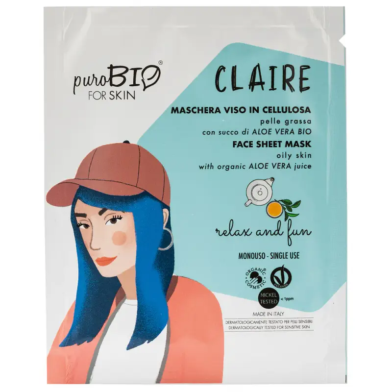 Viso CLAIRE Maschera Viso In Tessuto - Pelle Grassa -RELAX AND FUN - Maschera viso purificante