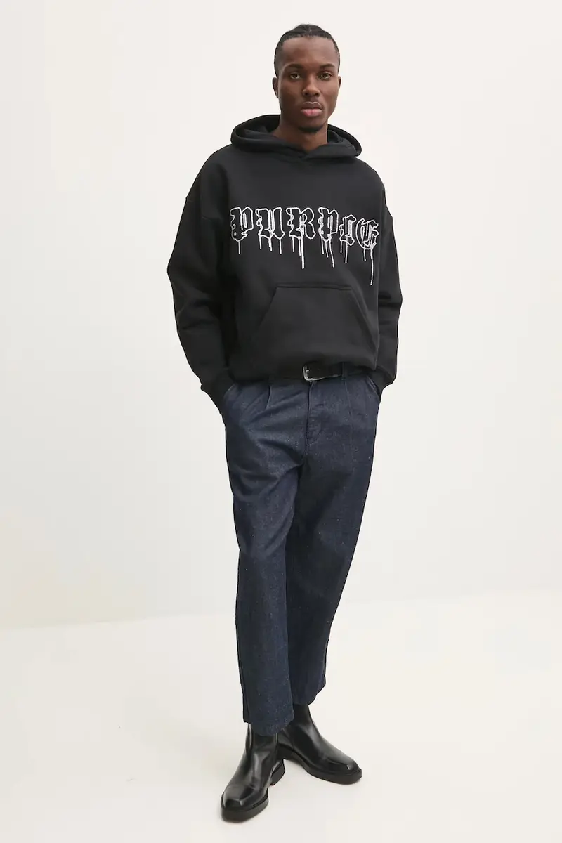 felpa in cotone HWT FLEECE PO HOODY uomo colore nero con cappuccio con applicazione P401-HBGD125 miniatura 2