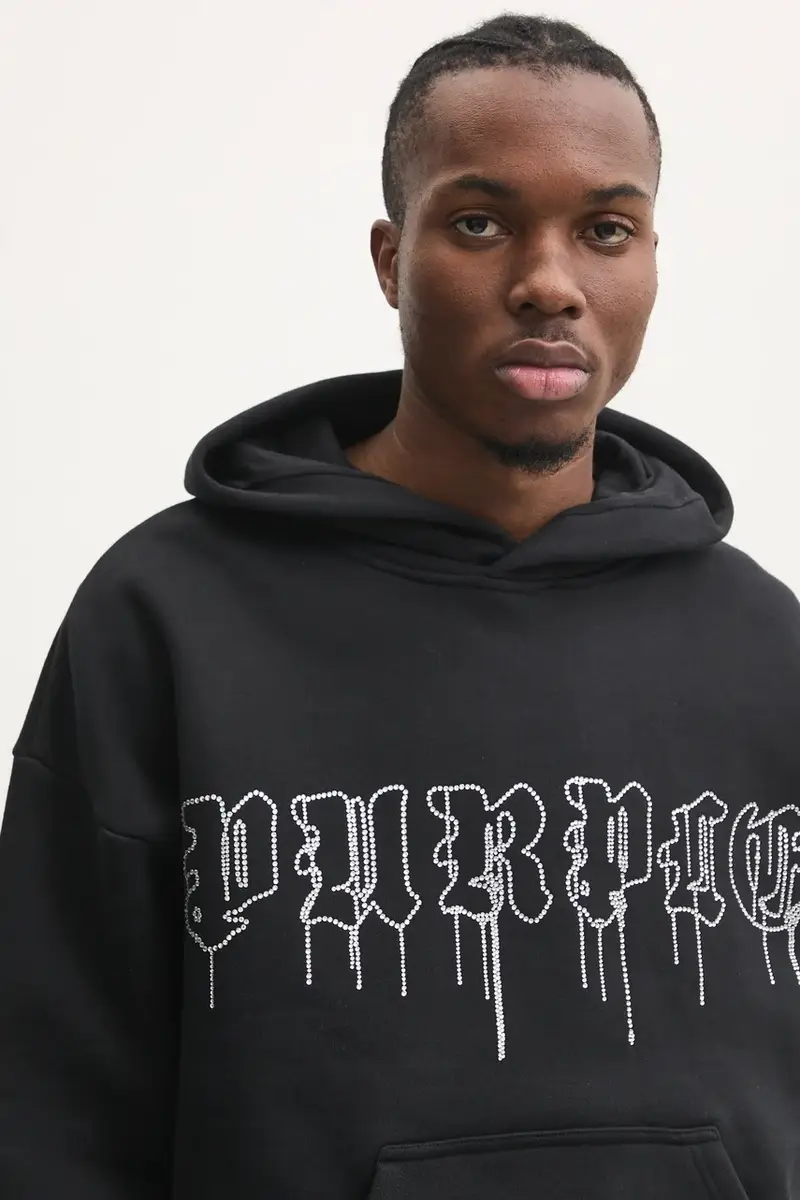 felpa in cotone HWT FLEECE PO HOODY uomo colore nero con cappuccio con applicazione P401-HBGD125 miniatura 4