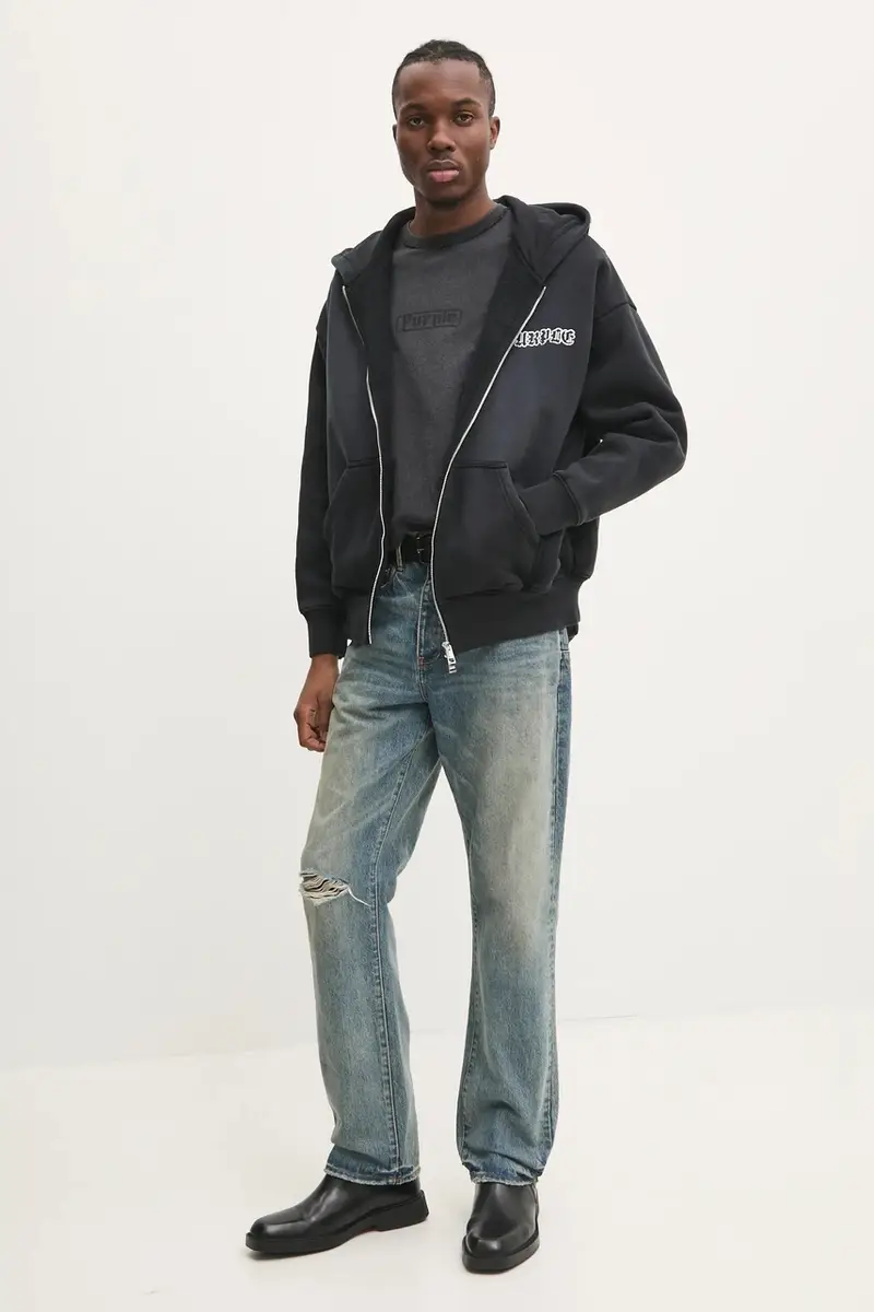 felpa in cotone HWT FLEECE ZIP FRONT HOODY uomo colore grigio con cappuccio P460-HBGW125 miniatura 2