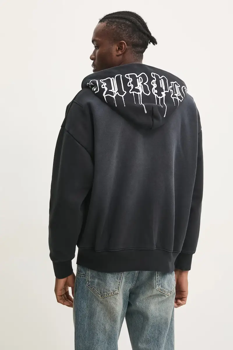 felpa in cotone HWT FLEECE ZIP FRONT HOODY uomo colore grigio con cappuccio P460-HBGW125 miniatura 3