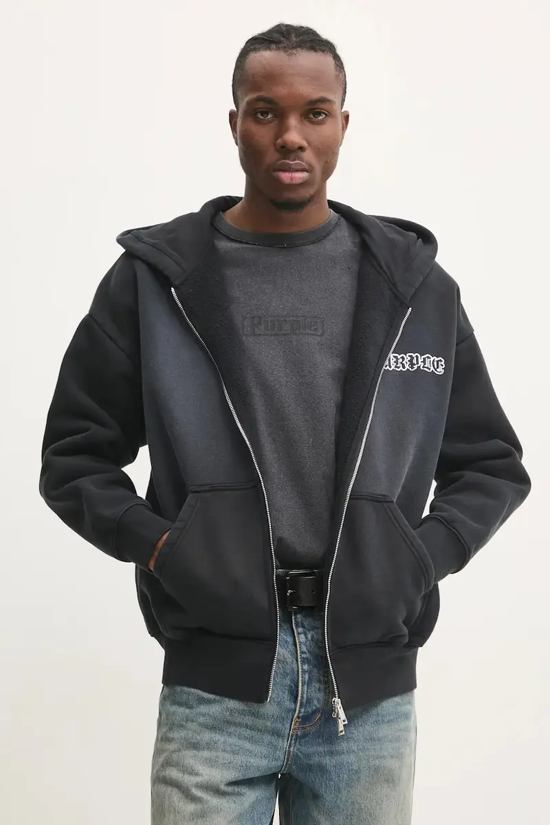 felpa in cotone HWT FLEECE ZIP FRONT HOODY uomo colore grigio con cappuccio P460-HBGW125