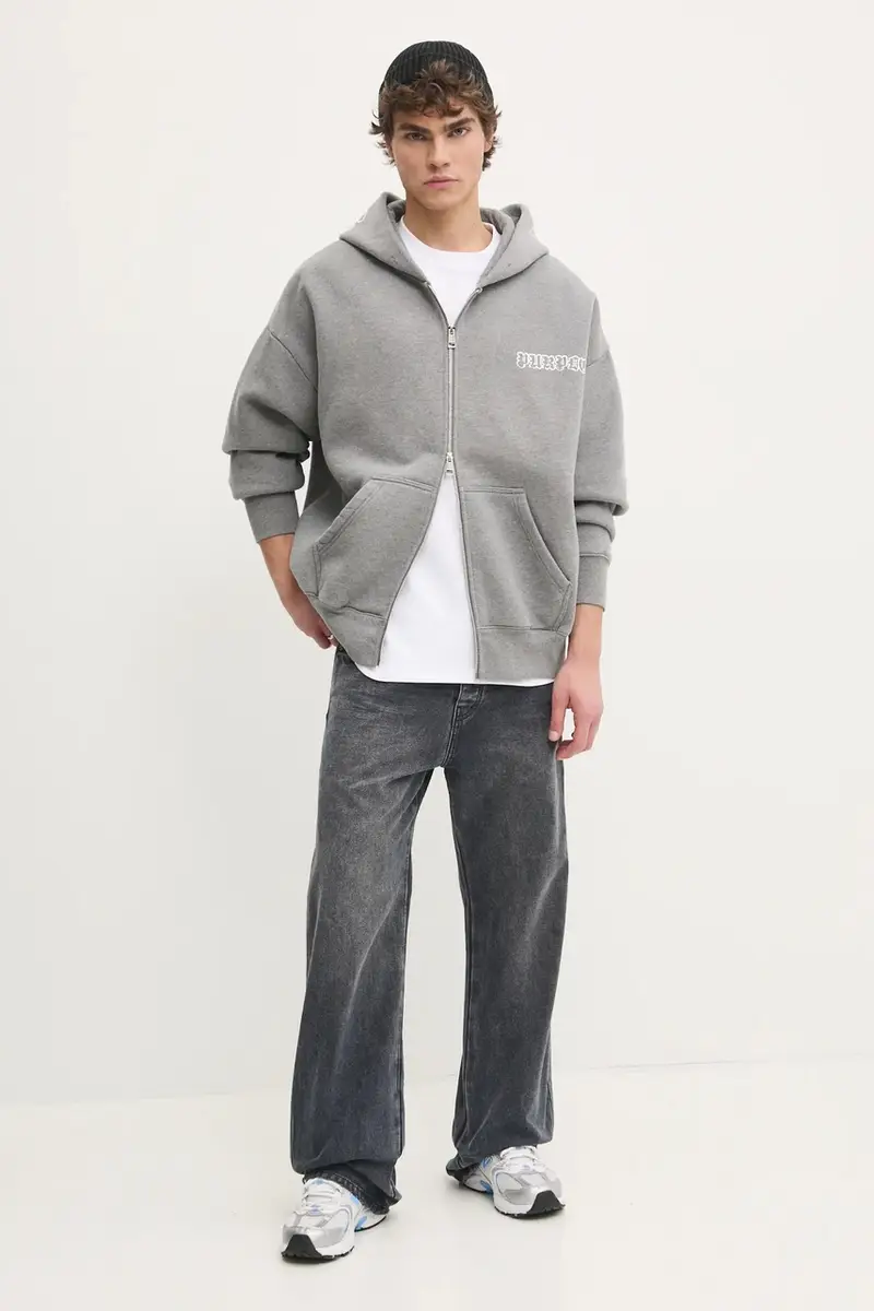 felpa in cotone HWT FLEECE ZIP FRONT HOODY uomo colore grigio con cappuccio P460-HHGG125 miniatura 2