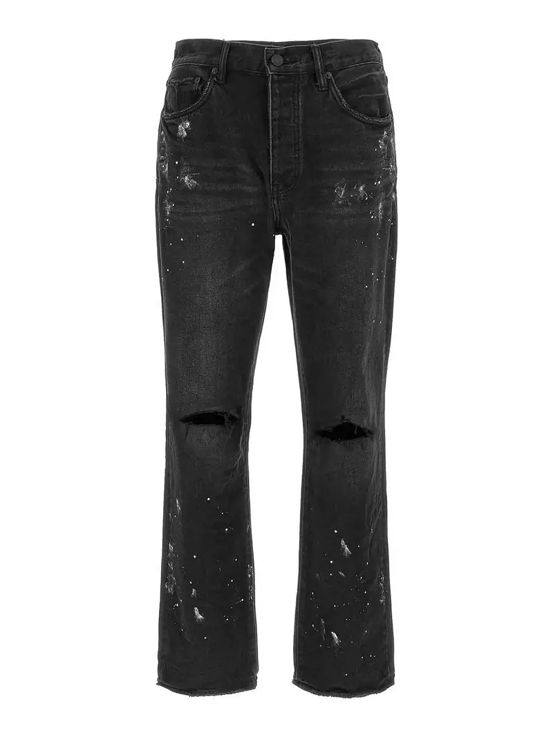 P011 Jeans verniciati con spacco al ginocchio Nero