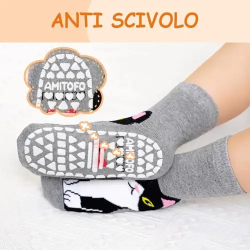 PUTUO Calzini Antiscivolo per Ragazze: Calzini in Cotone per Bambini Calzini per Bambini con Stampa Animalier Colorata miniatura 2