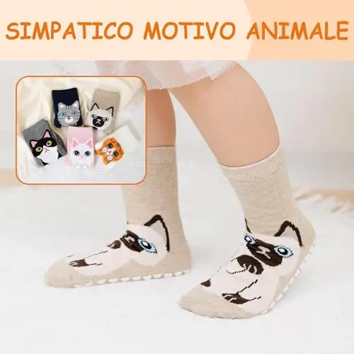 PUTUO Calzini Antiscivolo per Ragazze: Calzini in Cotone per Bambini Calzini per Bambini con Stampa Animalier Colorata miniatura 3