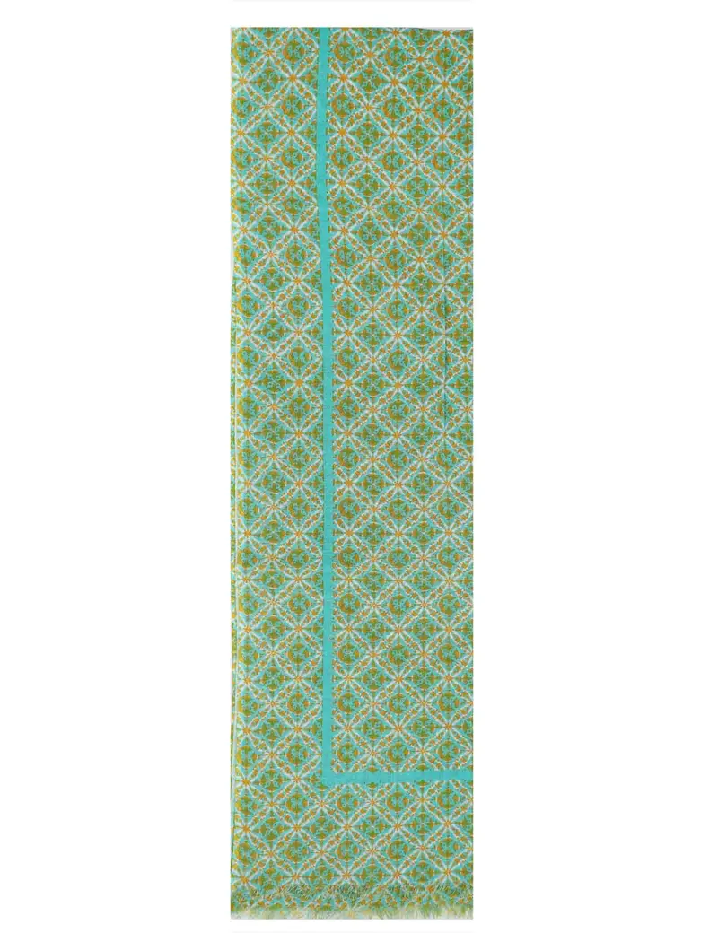 Cielo stole in lino e cotone verde a fantasia Donna 60260003 0036