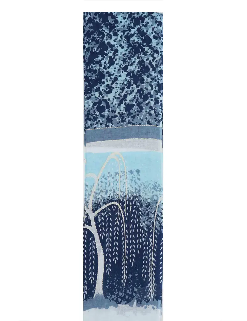 Salice stole in lino e cotone blu a fantasia Donna 60260006 0035