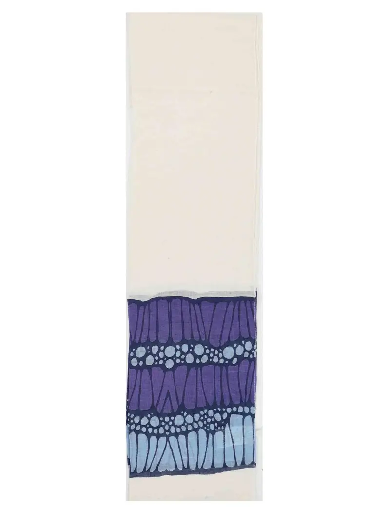 Stole Balze in lino bianco decori blu Donna 60260007 0035