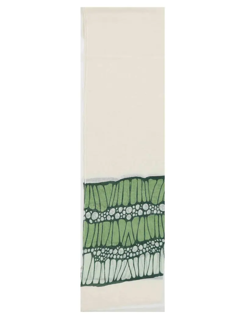 Stole Balze in lino bianco decori verde Donna 60260007 0041