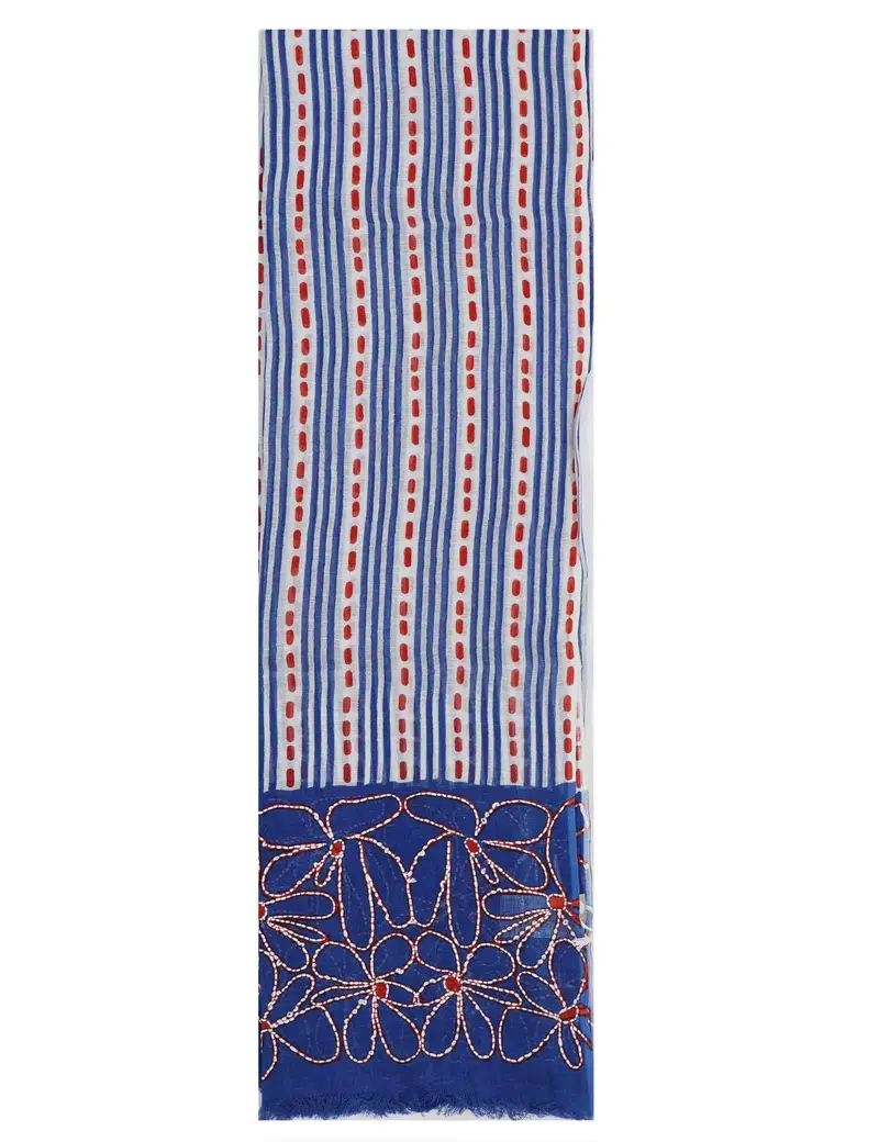 Stole Righe in misto lino bianco e blu Donna 60260017 0035