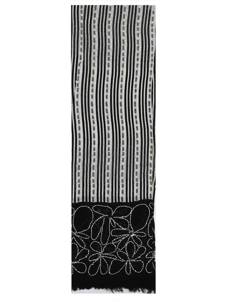 Stole Righe in misto lino bianco e nero Donna 60260017 0012