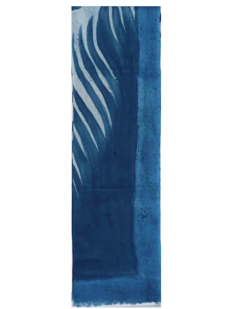 Stole Wings in misto lino blu e beige Donna 60260019 0035