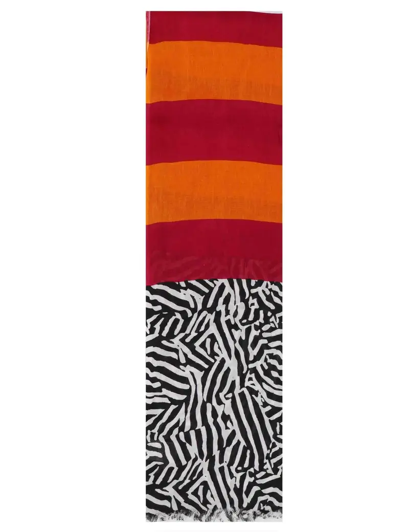 Zebra stole donna in lino arancio con doppia fantasia Donna 60260011 0029