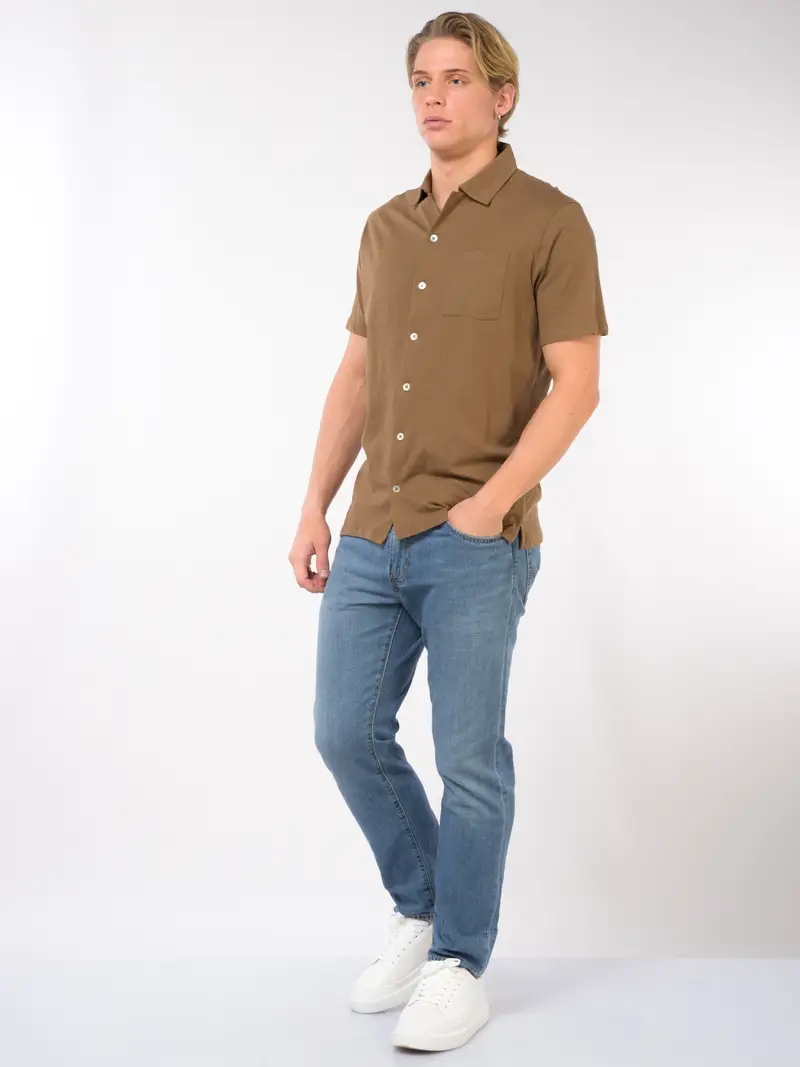 camicia da uomo Qb24 manica corta in maglia MARRON miniatura 2