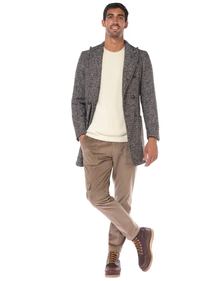 cappotto da uomo Qb24 doppiopetto a spina MARRON miniatura 2