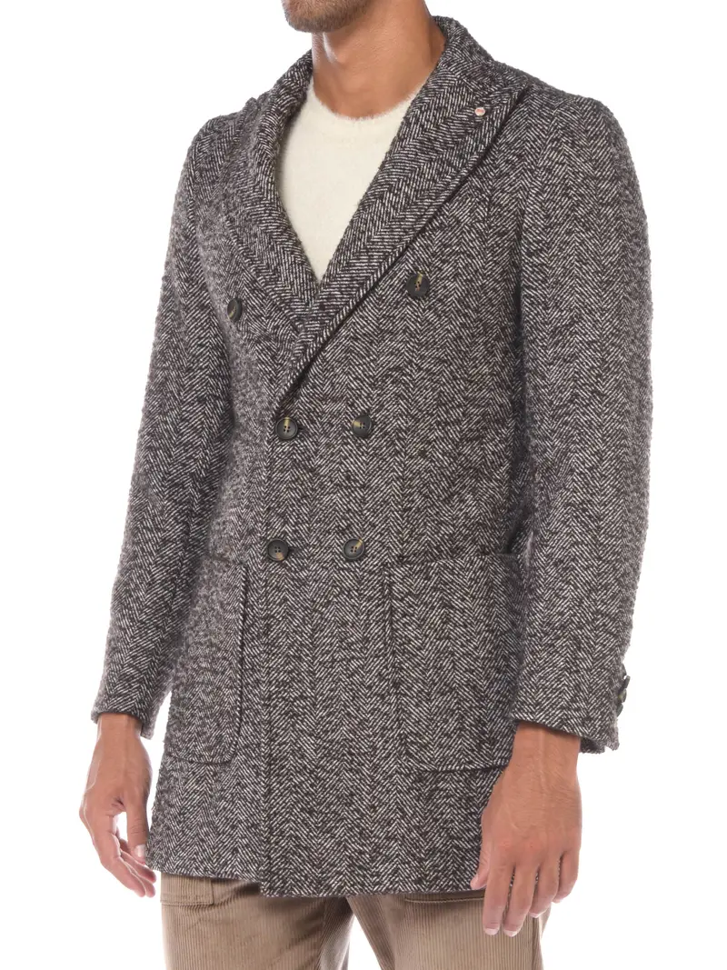 cappotto da uomo Qb24 doppiopetto a spina MARRON