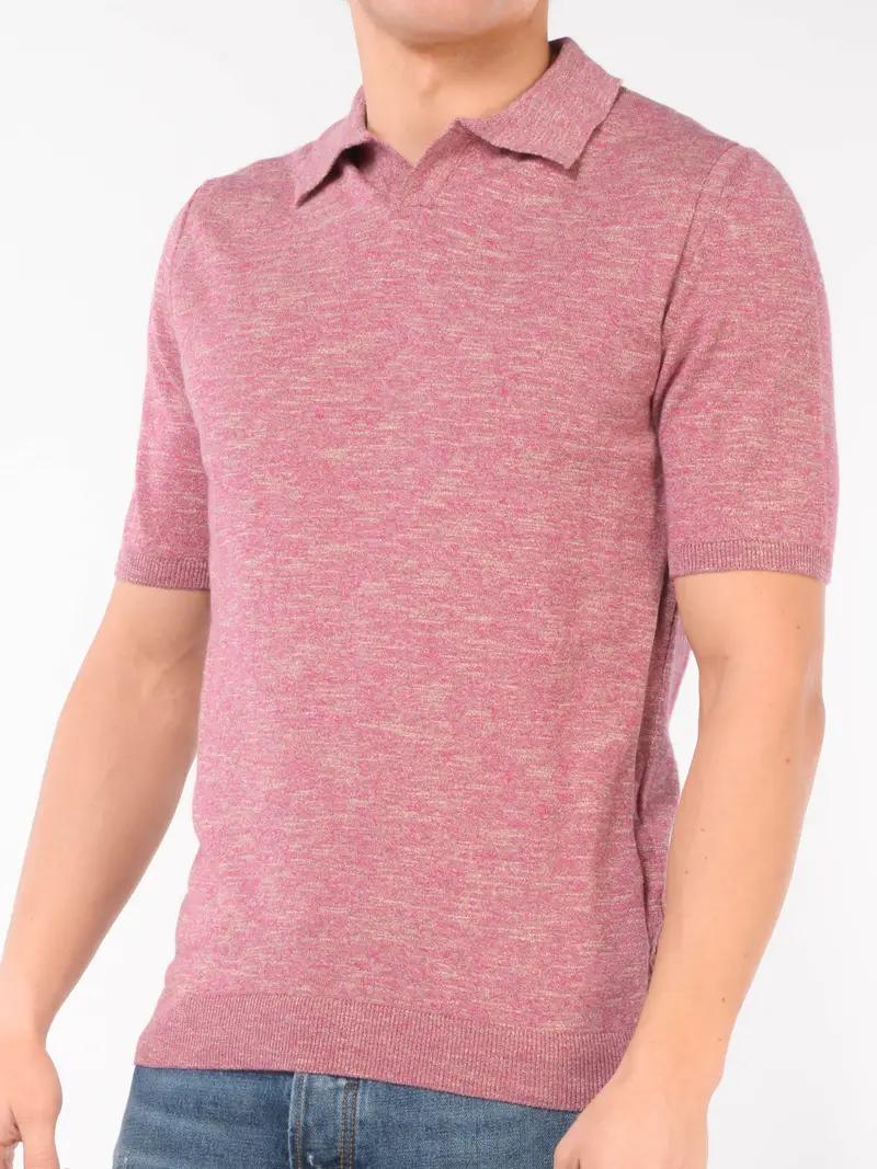 polo da uomo Qb24 in misto lino effetto melange Rosa
