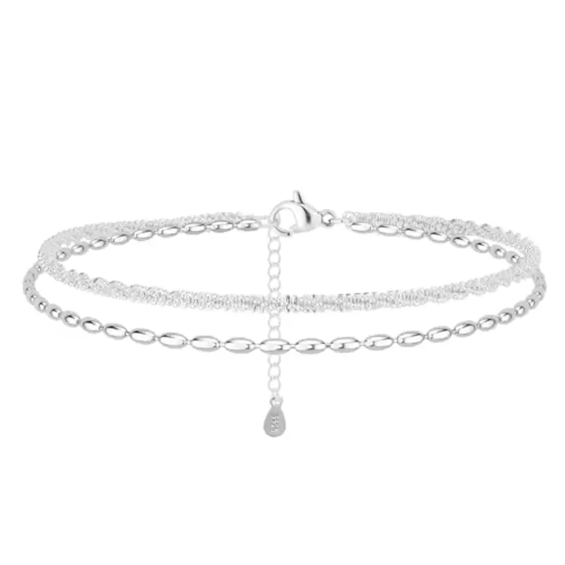 QEQSHQO Cavigliera Donna Argento 925, Elegante e Impermeabile, Regolabile, Cavigliera in Argento Sterling per Spiaggia e Uso Quotidiano
