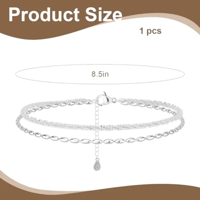 QEQSHQO Cavigliera Donna Argento 925, Elegante e Impermeabile, Regolabile, Cavigliera in Argento Sterling per Spiaggia e Uso Quotidiano miniatura 2