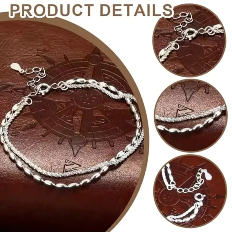 QEQSHQO Cavigliera Donna Argento 925, Elegante e Impermeabile, Regolabile, Cavigliera in Argento Sterling per Spiaggia e Uso Quotidiano miniatura 3