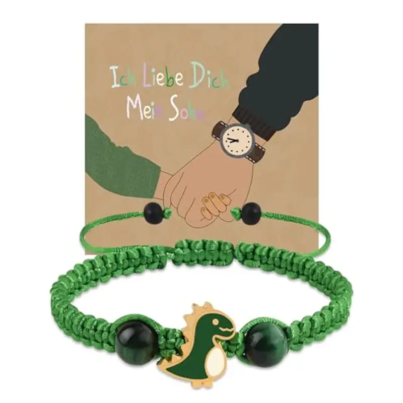 QianSiLi Padre e figlio Regalo per figlio Bracciale dinosauri Braccialetti bambini Bracciale ragazzo Regalo compleanno