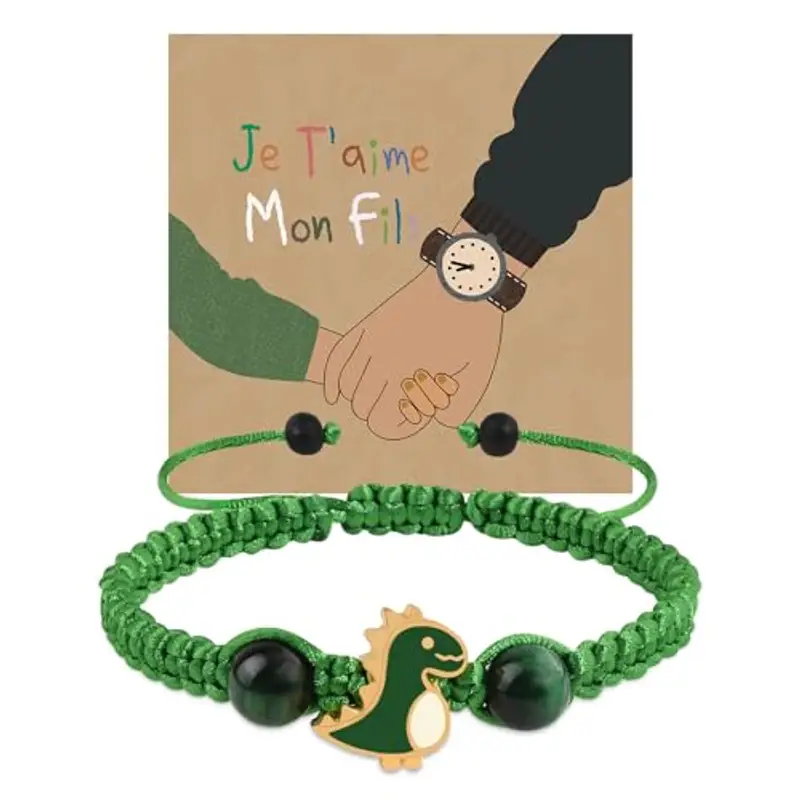 QianSiLi Padre e figlio Regalo per figlio Verde Bracciale dinosauri Braccialetti bambini Bracciale ragazzo Regalo