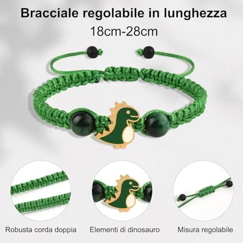QianSiLi Padre e figlio Regalo per figlio Verde Bracciale dinosauri Braccialetti bambini Bracciale ragazzo Regalo miniatura 3