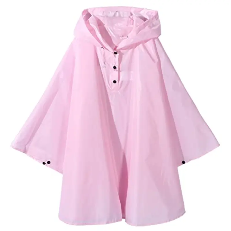 QIKADO Impermeabile Cappotto da Pioggia Poncho per Bambini Unisex, Poliestere Giacche da Pioggia con Cappuccio per Ragazzi Ragazze Pink/L