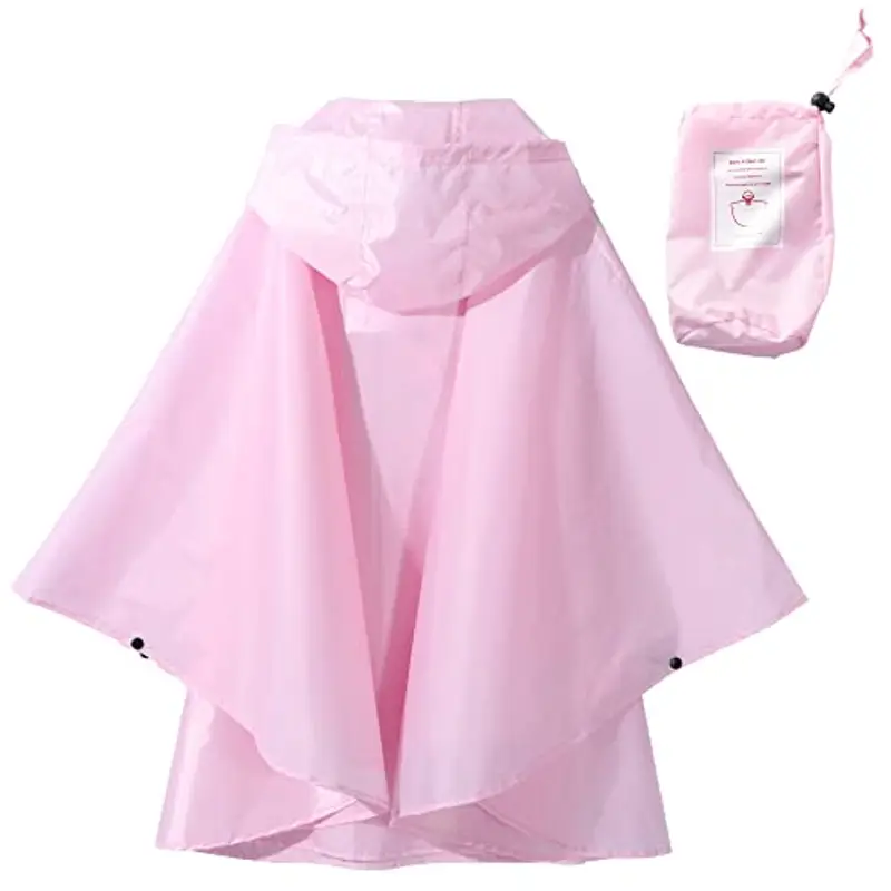 QIKADO Impermeabile Cappotto da Pioggia Poncho per Bambini Unisex, Poliestere Giacche da Pioggia con Cappuccio per Ragazzi Ragazze Pink/L miniatura 2