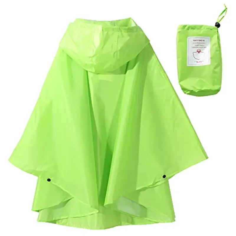 QIKADO Poncho Impermeabile Bambina Unisex con Capouccio Leggero Traspirante Antipioggia A Prova di Vento Verde/M miniatura 2