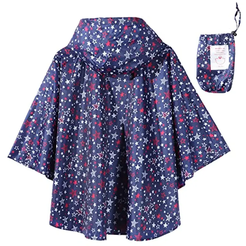 QIKADO Poncho Impermeabile Unisex Bambino Antipioggia Incappucciato Stella Blu/L miniatura 2