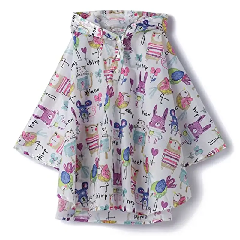 QIKADO Vestiti Bambini All'Aperto Impermeabile con Cappuccio Cartoon Impermeabile Pioggia cape Poncho con Borsa Portaoggetti Portatile S