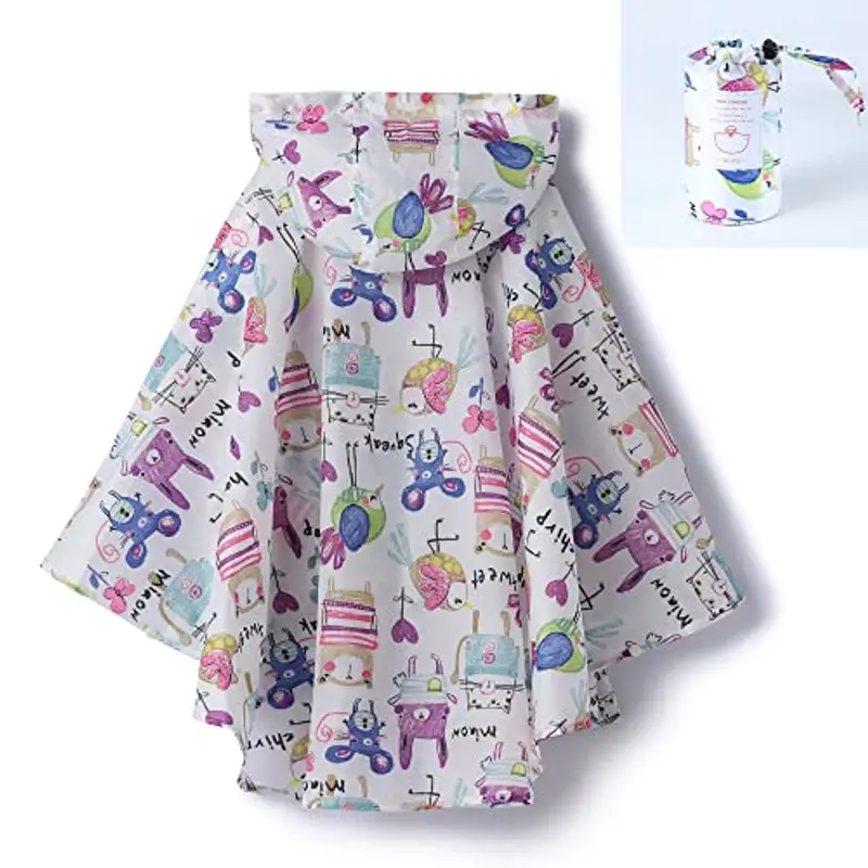 QIKADO Vestiti Bambini All'Aperto Impermeabile con Cappuccio Cartoon Impermeabile Pioggia cape Poncho con Borsa Portaoggetti Portatile S miniatura 2