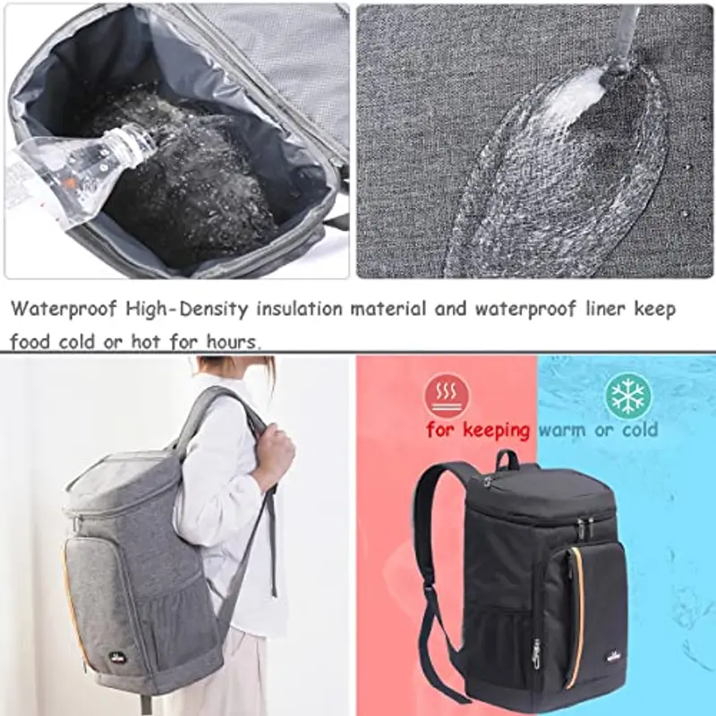 QINGLOU Zaino Termico Frigo 25L, Borsa Termica Porta Pranzo Borsa Frigo Borsa della Spesa Isoterma, Grande Frigo Termico per PIC-nic/All'aperto/Barbecue/Campeggio/Eventi Sportivi (Blu Navy) miniatura 3