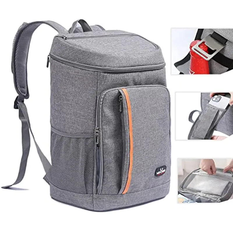 QINGLOU Zaino Termico Frigo 25L, Borsa Termica Porta Pranzo Borsa Frigo Borsa della Spesa Isoterma, Grande Frigo Termico per PIC-nic/All'aperto/Barbecue/Campeggio/Eventi Sportivi (Grigio)