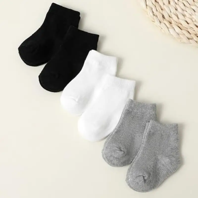 QIYIENDIAN 10 paia di calzini per neonati Calzini in cotone morbido elastici per neonati in tinta unita per bambini miniatura 3