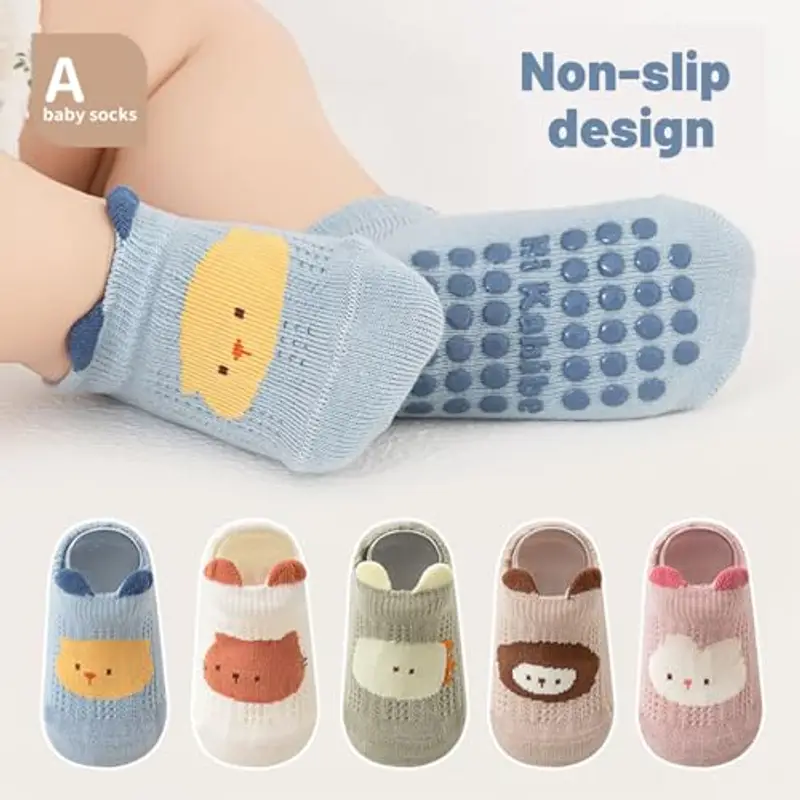 QIYIENDIAN Calzini a rete Antiscivolo Cotone traspirante 5 paia calzini alla caviglia per bambini miniatura 2