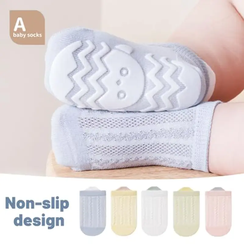 QIYIENDIAN Calzini a rete Antiscivolo Cotone traspirante 5 paia calzini alla caviglia per bambini(B-Multicolor-1, 1-3Y) miniatura 2