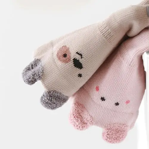 QIYIENDIAN Calzini antiscivolo per bambini in cotone 5 paia calzini neonati animati（Khaki puppy，1 miniatura 3
