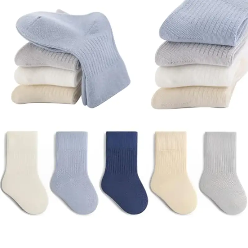 QIYIENDIAN Calzini in cotone morbido 5 paia di calzini elastici colori solidi bambini Ragazzi Ragazze?Blue,3