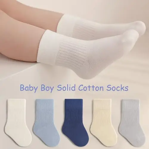 QIYIENDIAN Calzini in cotone morbido 5 paia di calzini elastici colori solidi bambini Ragazzi Ragazze（Blue, 5 miniatura 2