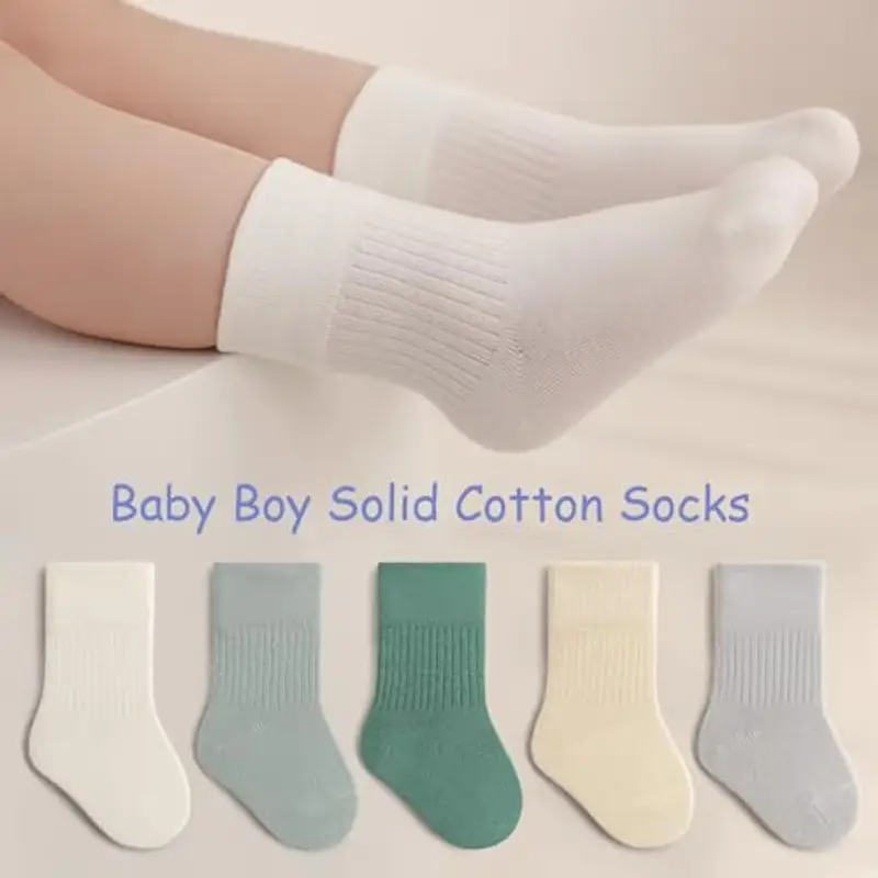 QIYIENDIAN Calzini in cotone morbido 5 paia di calzini elastici colori solidi bambini Ragazzi Ragazze?Green, 6 miniatura 2